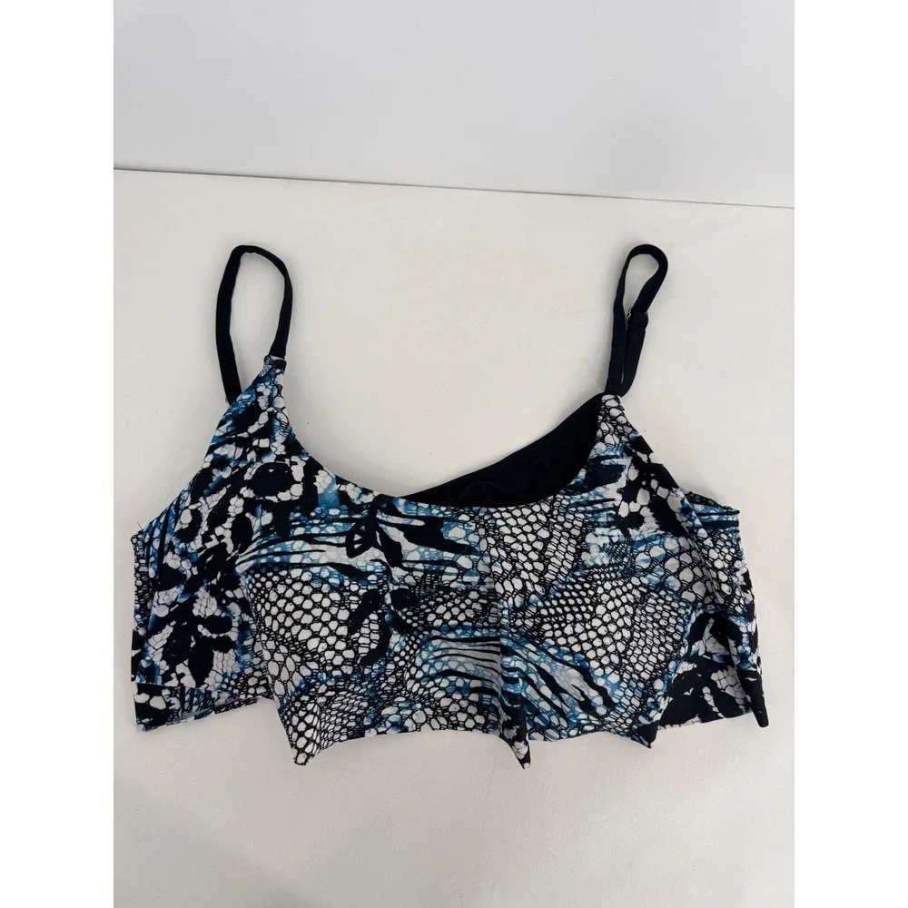 Swimsuits For All Blue Black Reptile Print Ruffle Tiered Bikini Top Sz 22W